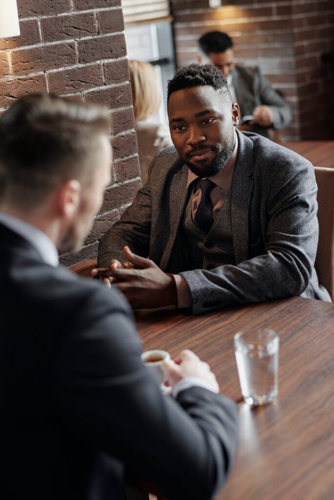 businessmen having a meeting at a cafe